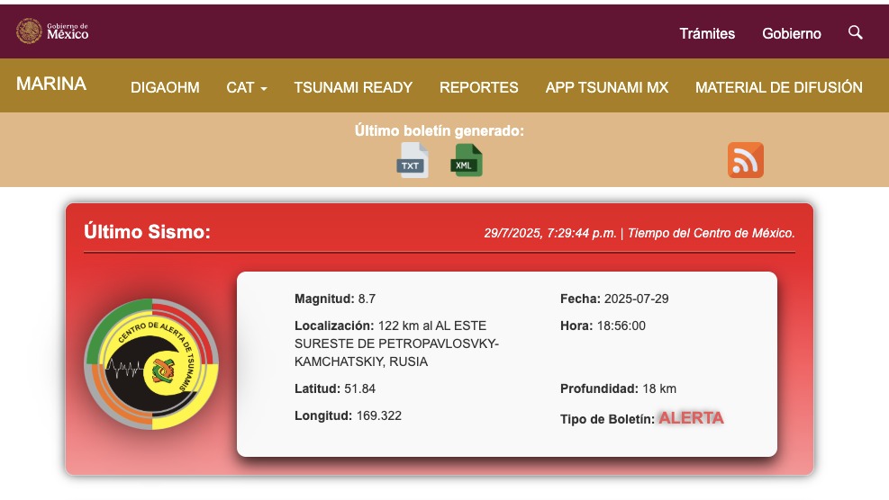 Sismo en Rusia activa vigilancia en México; Centro de Alerta de Tsunamis emite aviso especial
