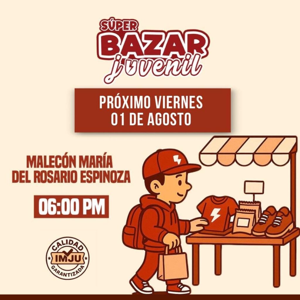 Invitación al Súper Bazar Juvenil en el malecón de Guasave. 