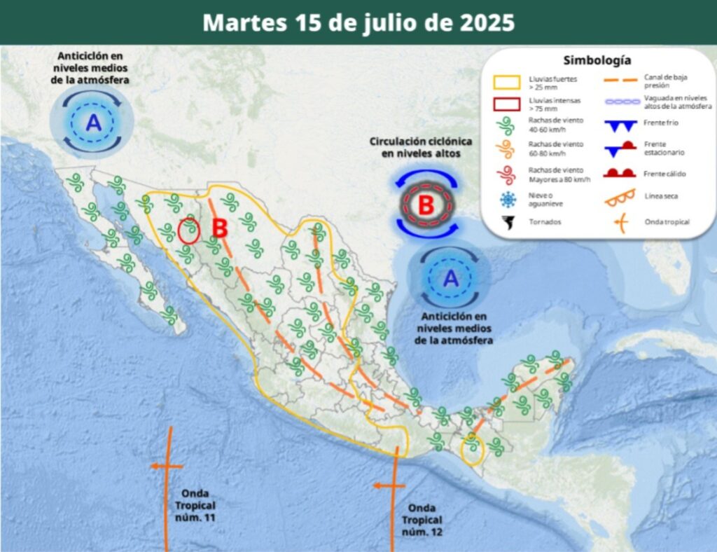 Áreas en vigilancia por desarrollo de tormentas significativas en las siguientes horas