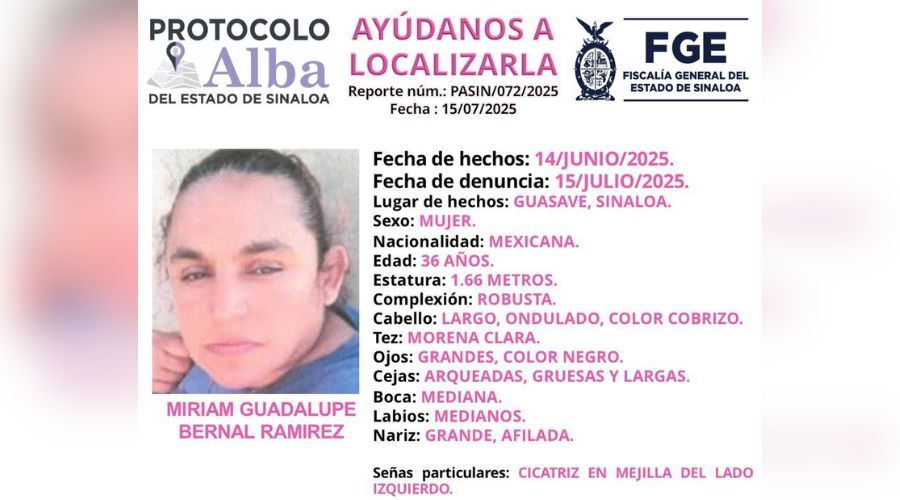 Protocolo Alba para localizar a mujer desaprecida en Guasave