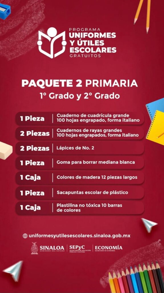 paquetes de útiles escolares