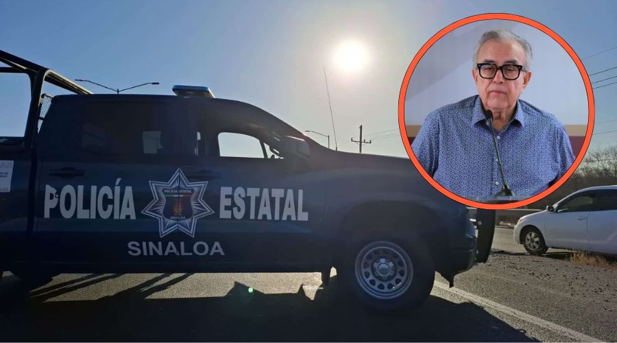 Policía Estatal (fondo), Rubén Rocha Moya (circulo)