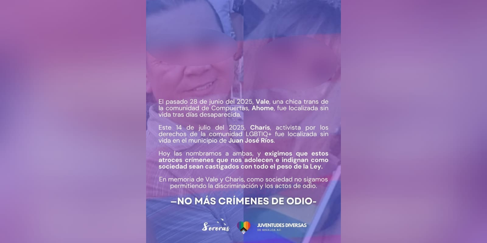 Exigen justicia para “Vale” y “Charis” tras homicidio