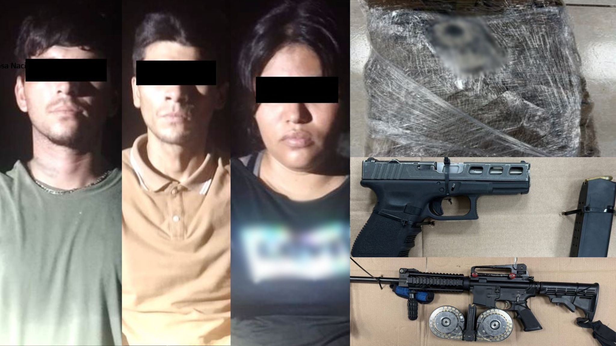 Agentes federales detienen a dos hombres y una mujer con armas, equipo táctico y droga en Culiacán