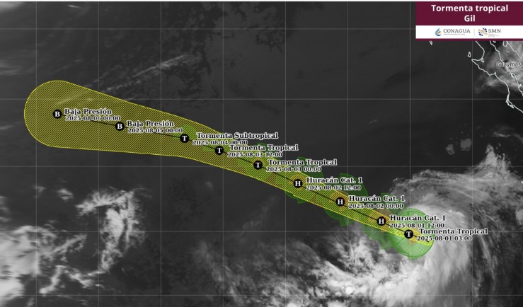 Así marca el SMN el pronóstico de trayectoria de Gil, próximo a ser huracán en el Pacífico y alejándose de costas mexicanas