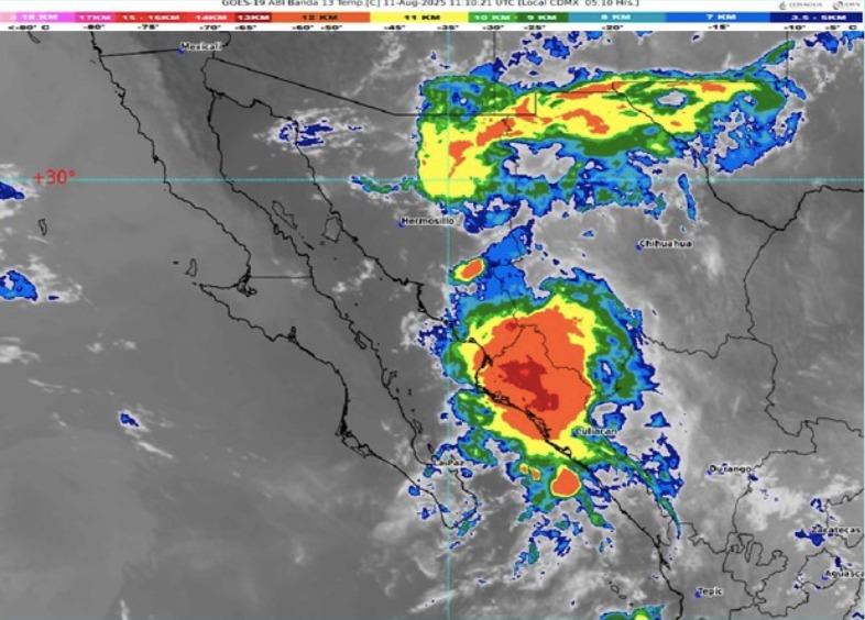 Así marca el SMN las lluvias entre las 600 y las 900 horas en Sinaloa