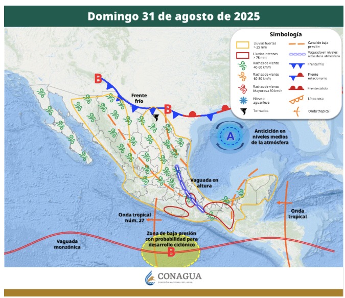 Así proyecta el SMN el ingreso del frente frío 1 al territorio mexicano