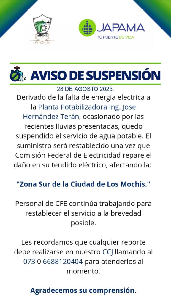 Aviso suspensión JAPAMA