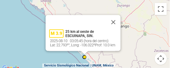 Registran sismo de 10 km de profundidad frente a costas de Escuinapa