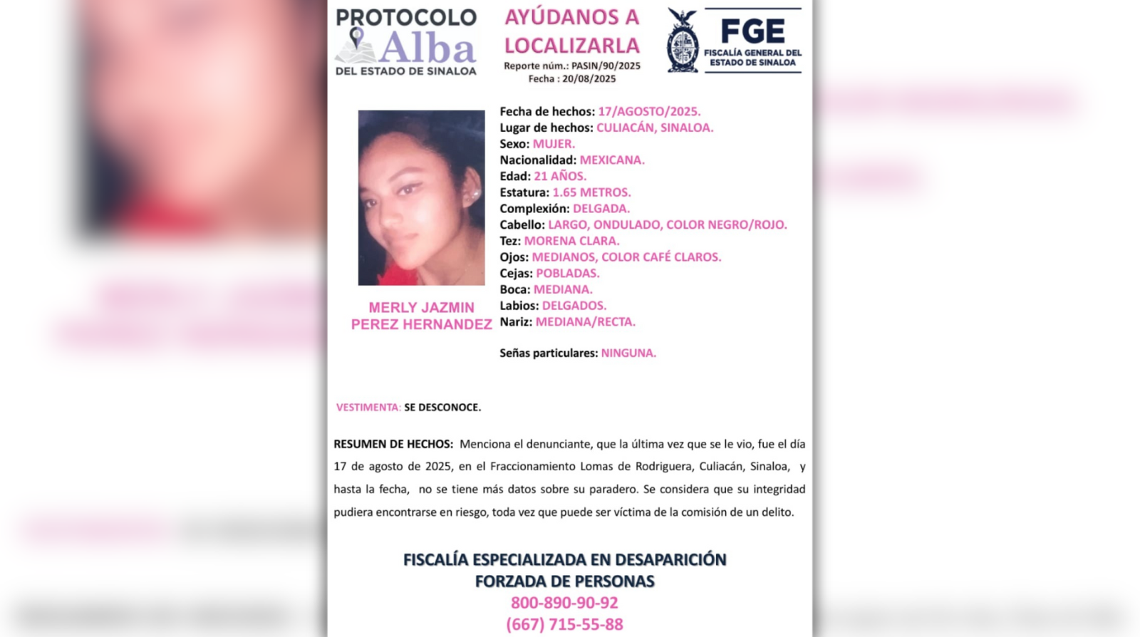 Buscan a Merly Jazmín, joven desaparecida