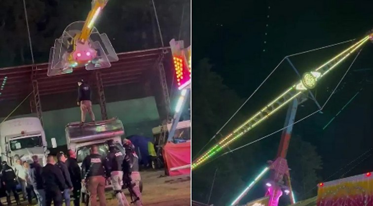 Juego mecánico falla en feria de Puebla y deja a 8 personas atrapadas en lo alto