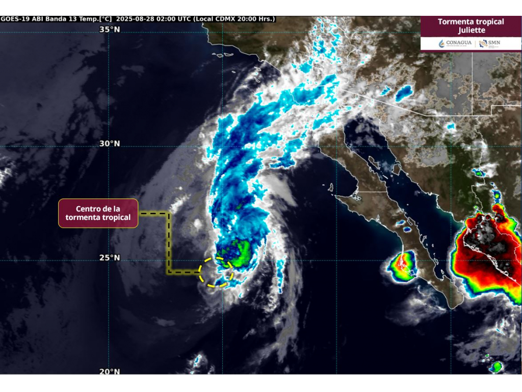 Tormenta tropical Juliette continúa debilitándose frente a la península de Baja California