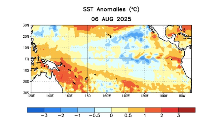 Las anomalías de temperaturas en la superficie del mar indican patrón de La Niña en los próximos meses.