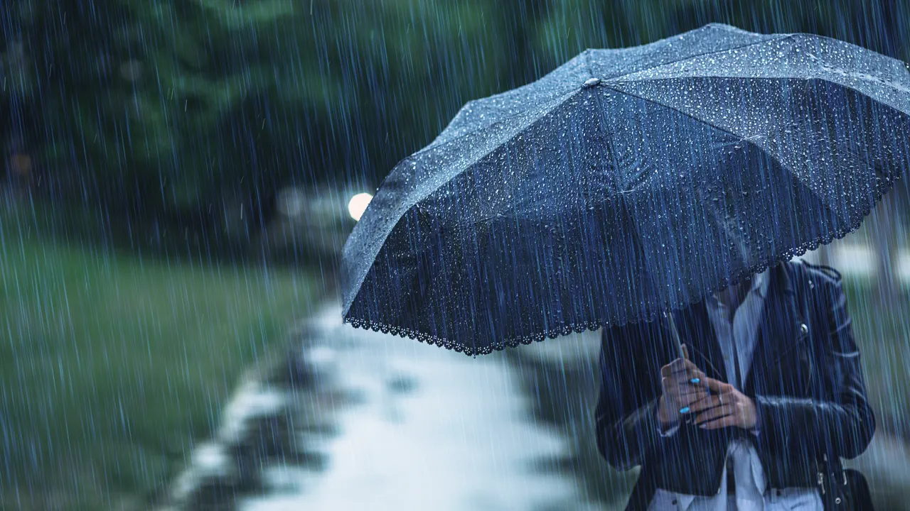 Persona protegiéndose de la lluvia con un paraguas.