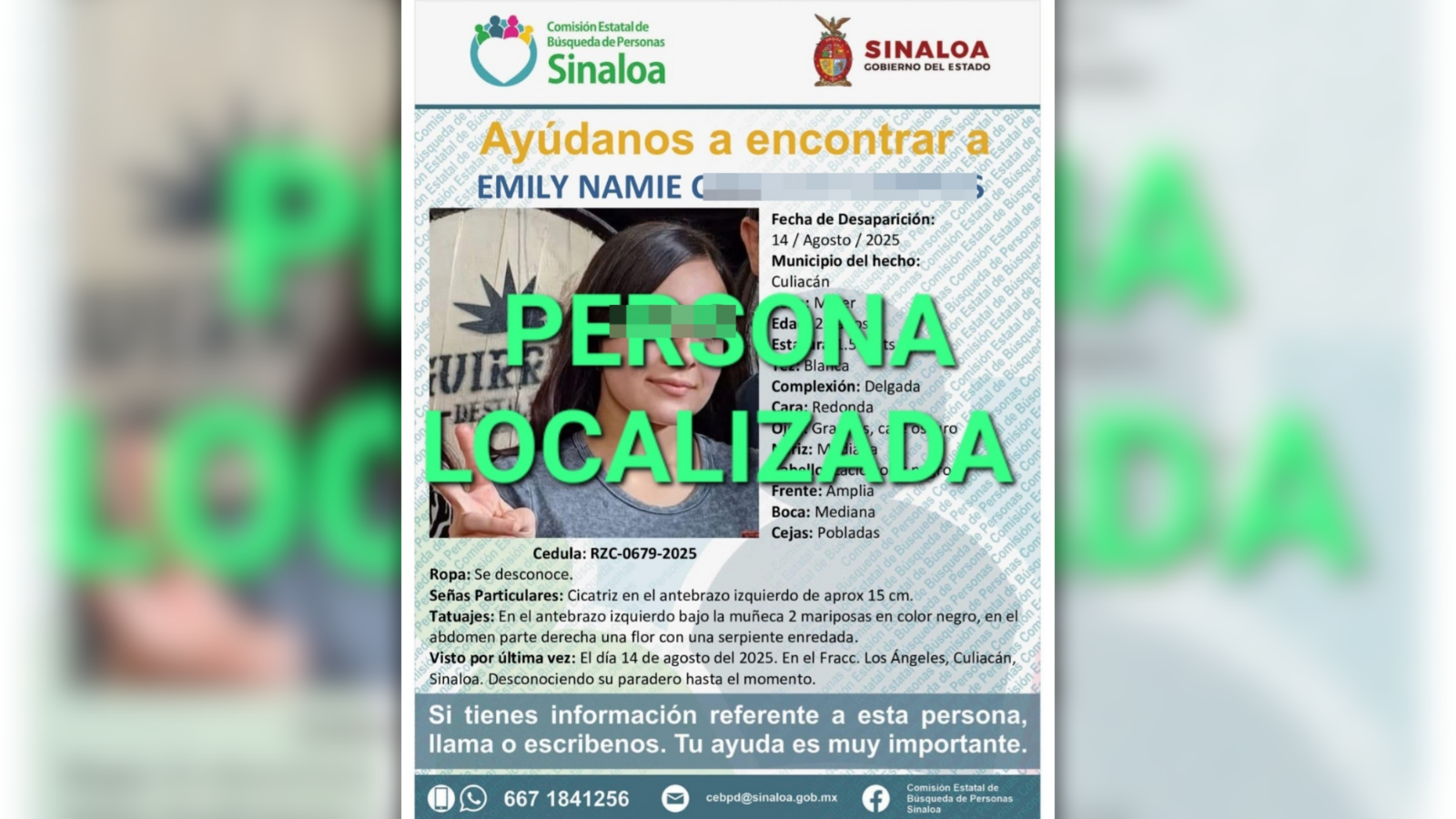 Encuentran con vida a Emily Namie