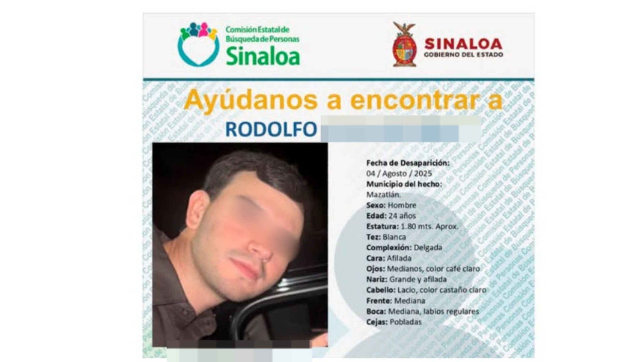 Localizan con vida a Rodolfo, joven desaparecido en Mazatlán