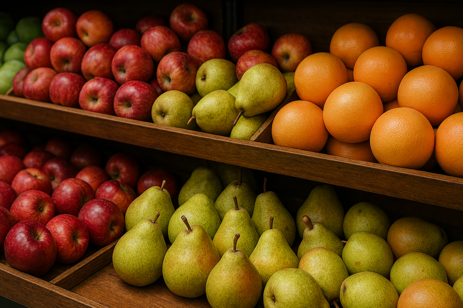 Manzana, pera y toronja