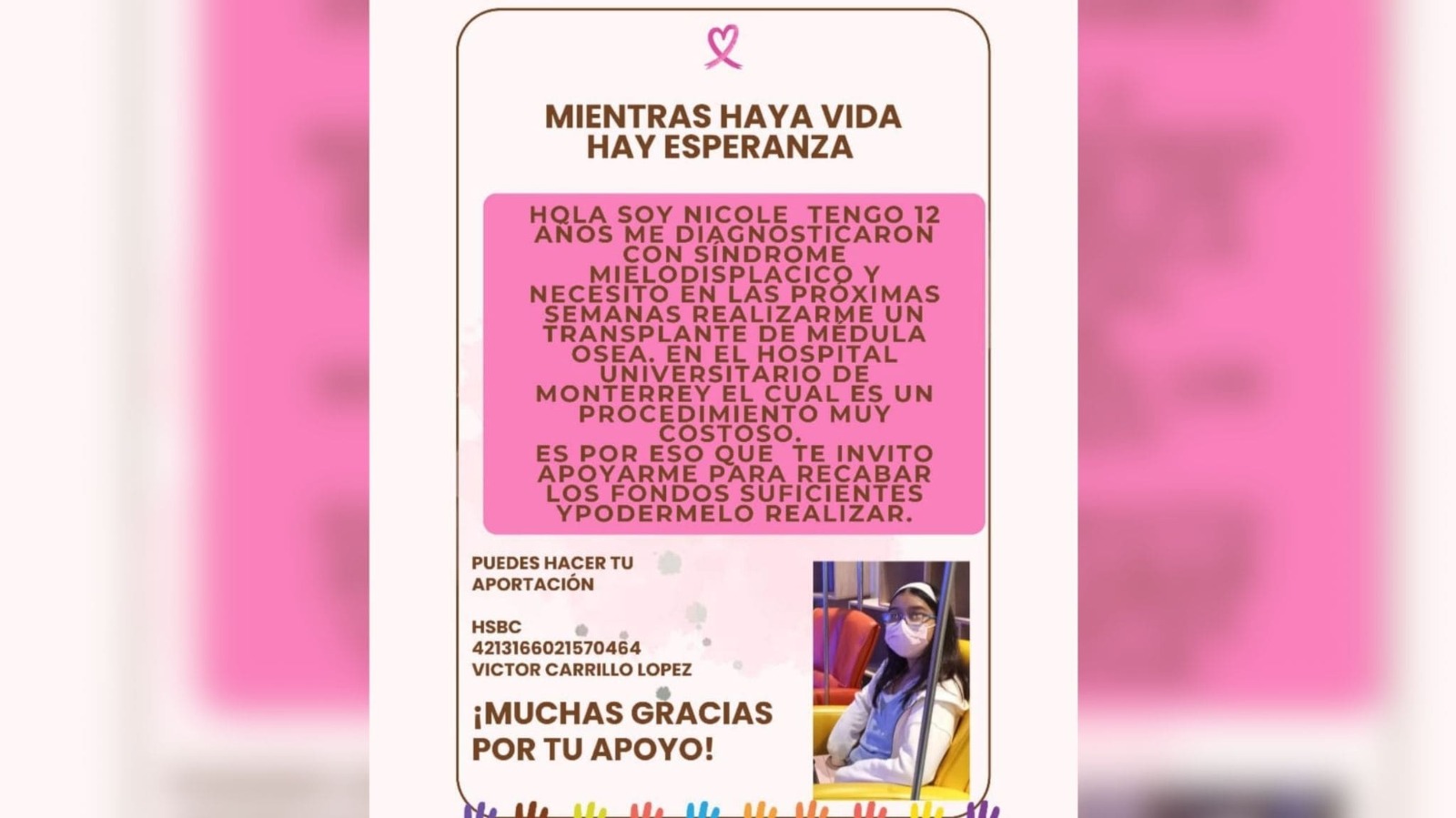 Nicole necesita un trasplante de médula ósea