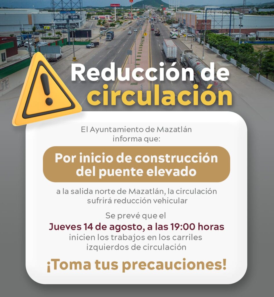 Aviso de Ayuntamiento de Mazatlán de la reducción a la circulación vehicular
