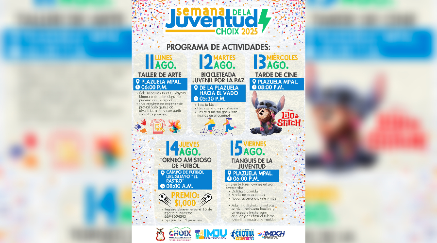 Programa de actividades de la Semana de la Juventud Choix 2025.