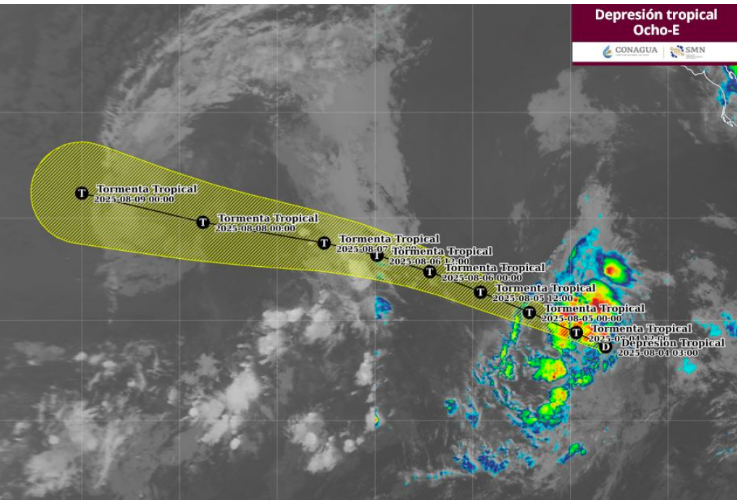 Trayectoria pronosticada para la próxima tormenta tropical Henriette. SMN