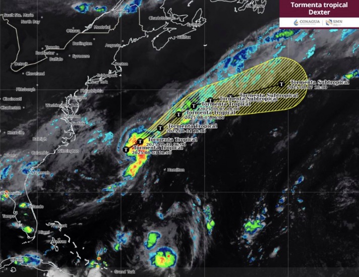 Trayectoria pronóstico de la tormenta tropical Dexter en el océano Pacífico