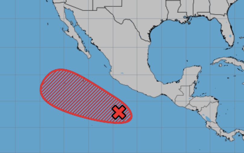 Una zona de baja presión con alta probabilidad ciclónica se mantiene en vigilancia en el océano Pacífico, NHC.