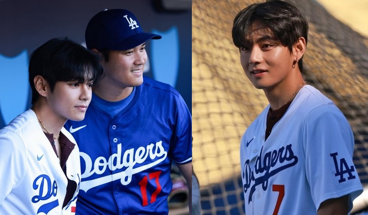 V de BTS protagoniza primer lanzamiento con los Dodgers; así fue su encuentro con Shohei Ohtani