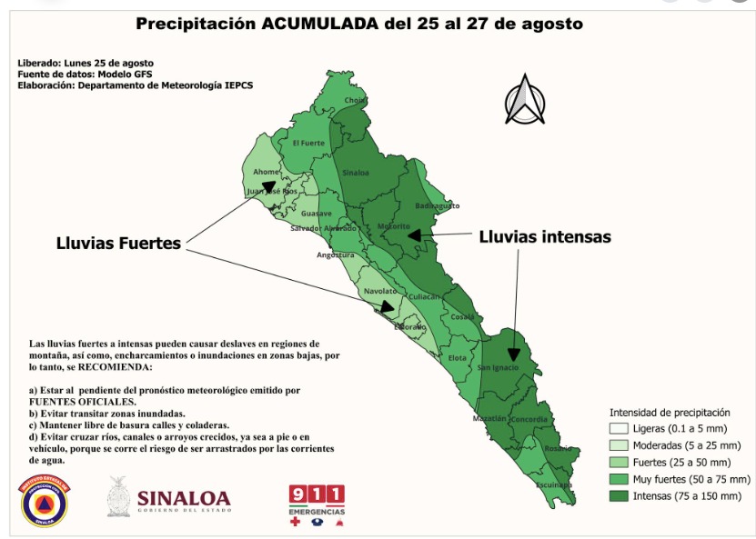 Precipitación acumulada del 25 al 27 de agosto