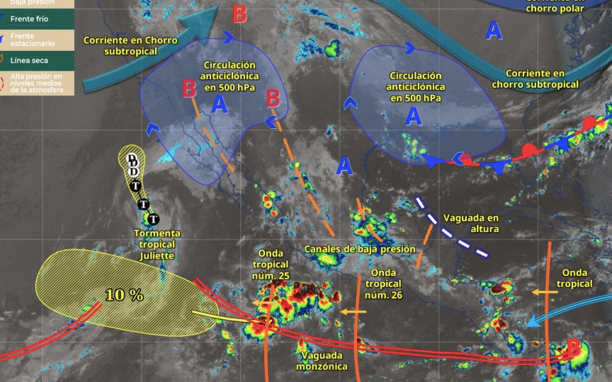Tormentas intensas ponen en alerta hoy a seis estados; inicia nueva onda de calor en el Pacífico