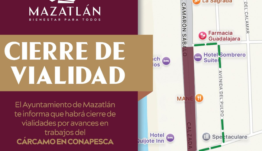 Cierre de vialidad en la avenida Camarón Sábalo, Mazatlán