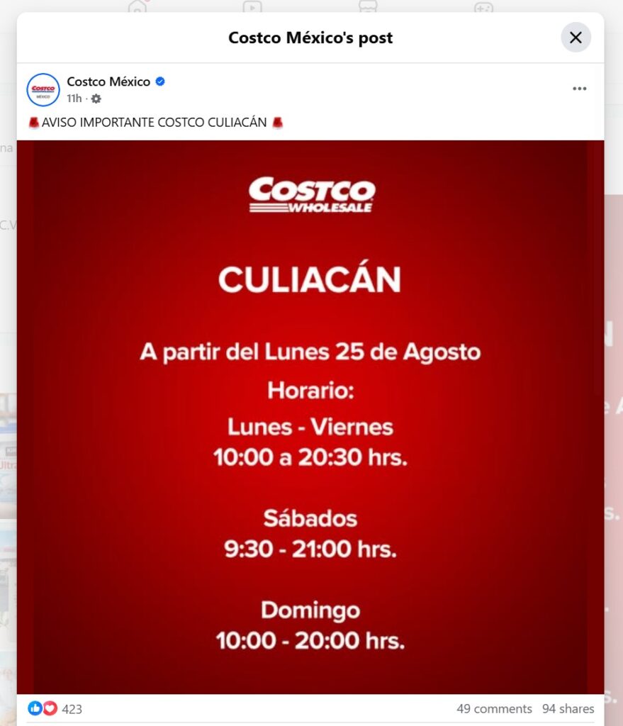 horarios Costco Culiacán