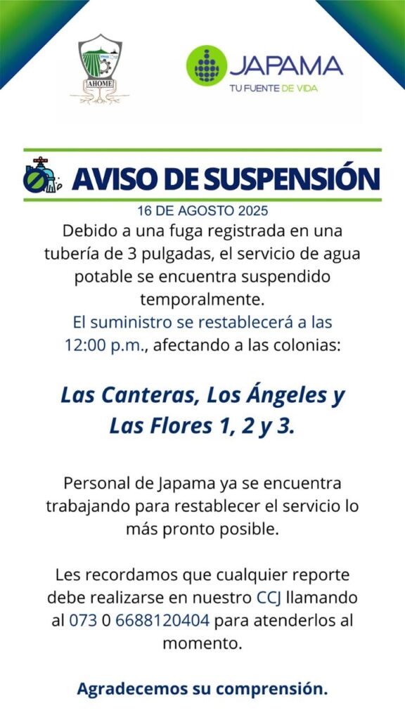 Suspensión de servicio de agua