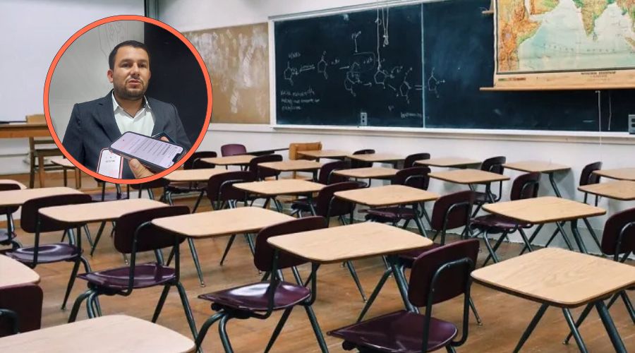 Aula escolar (fondo), Jesús Ramón Ayón Bojórquez (circulo)