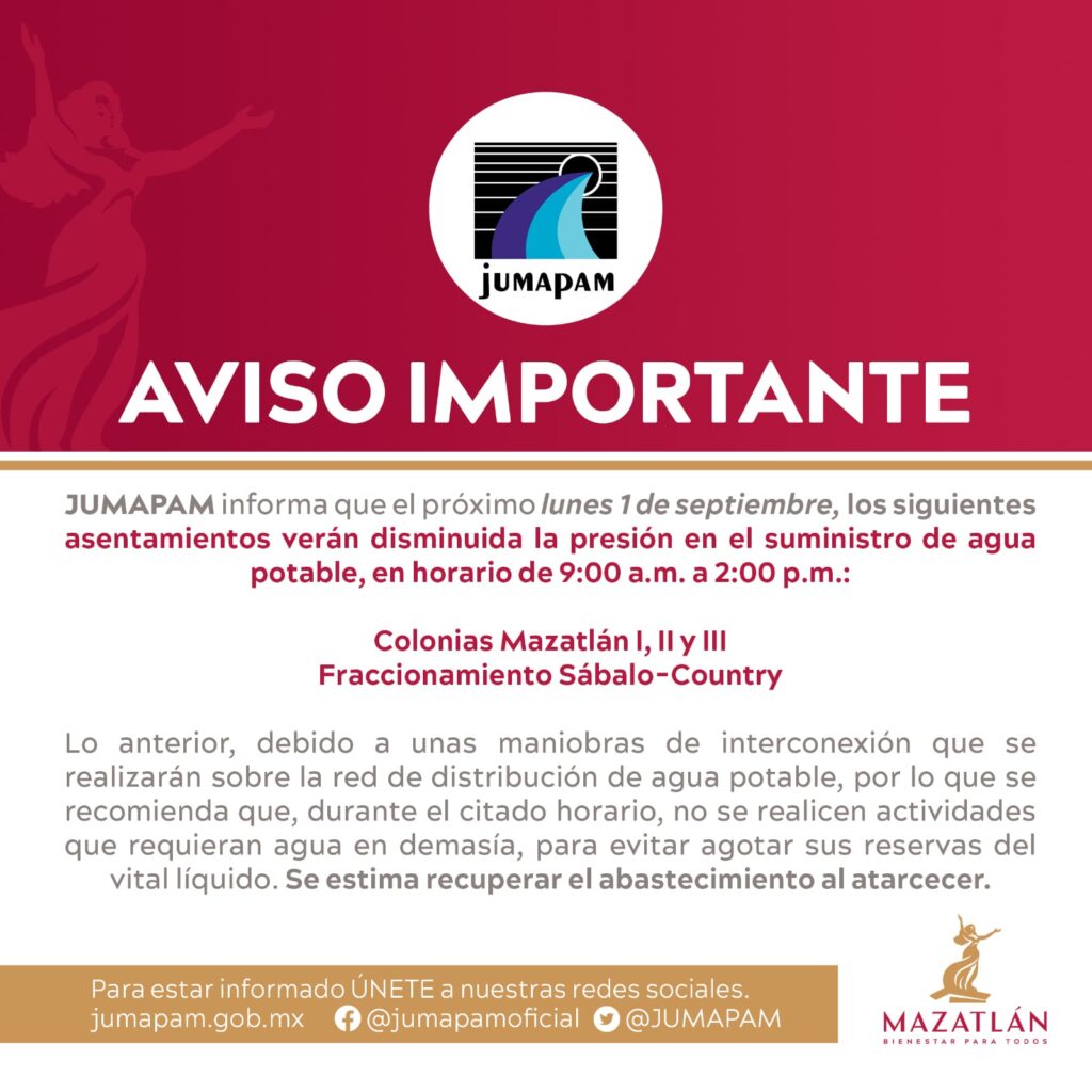 Bajo suministro de agua potable en Mazatlán