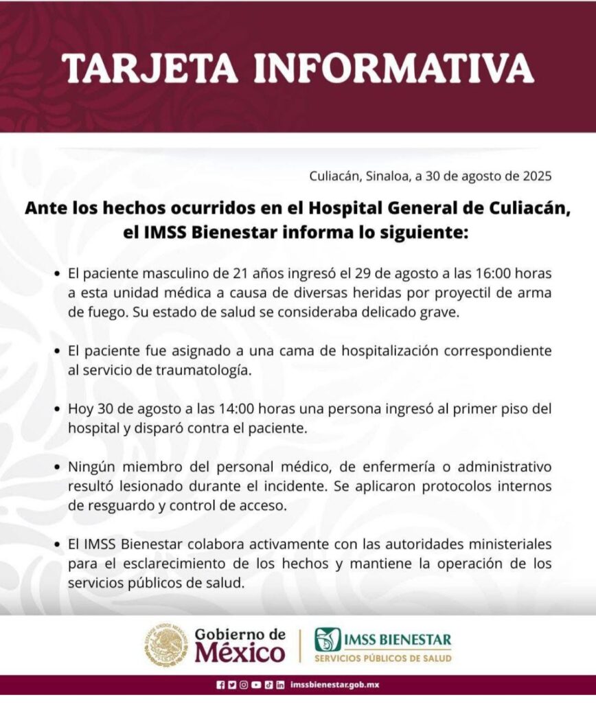 Tarjeta informativa del IMSS-Bienestar Sinaloa
