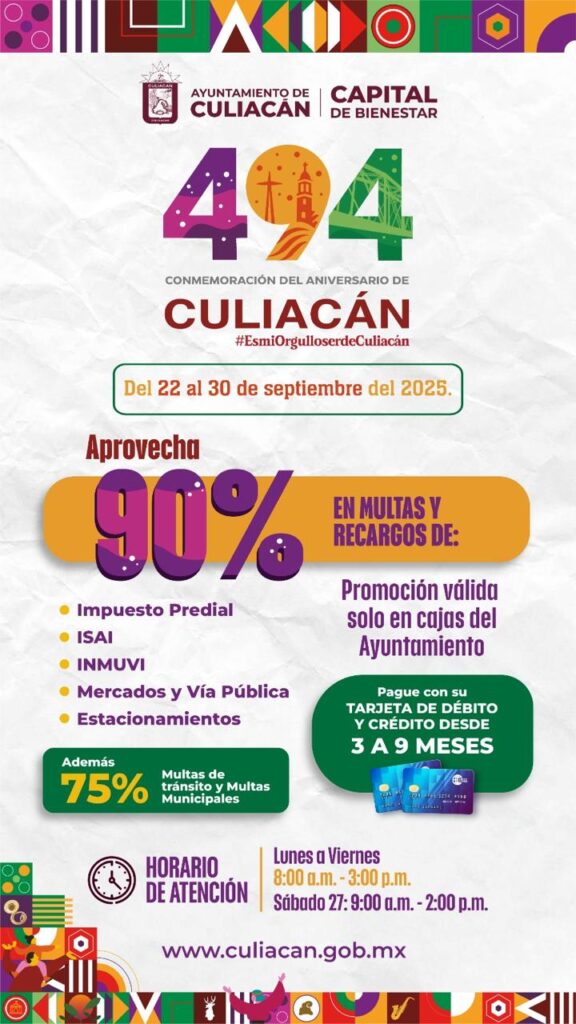 Ayuntamiento de Culiacán anuncia descuentos especiales en multas y recargos