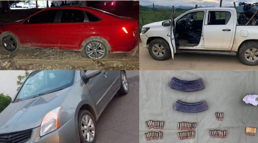 Aseguran vehículos robados y balas en Cosalá y Culiacán