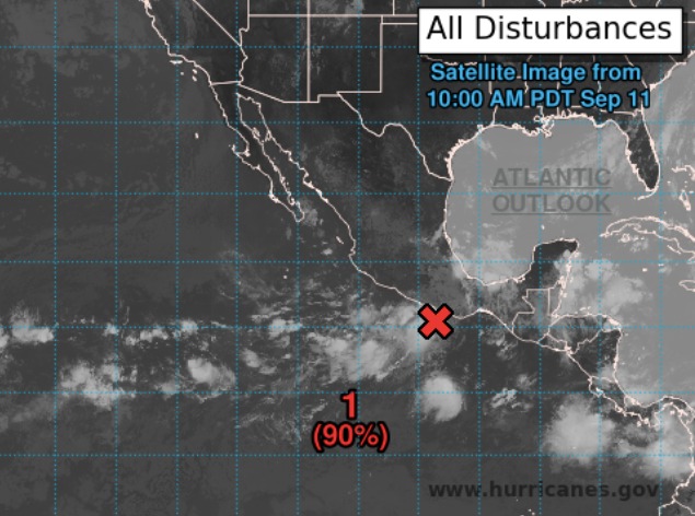 Ubicación de la zona de baja presión de la que podría nacer en las próximas horas el ciclón Mario.