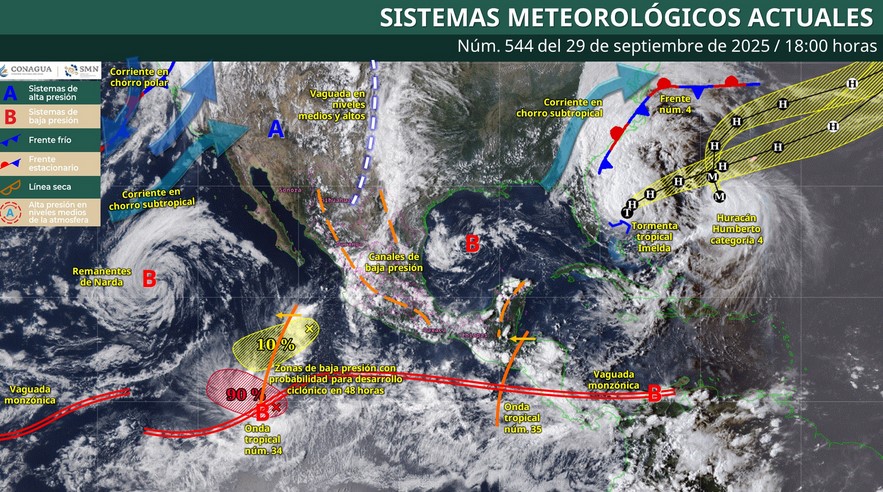 Clima en México: condiciones y lluvias previstas para la noche de este lunes 29 de septiembre