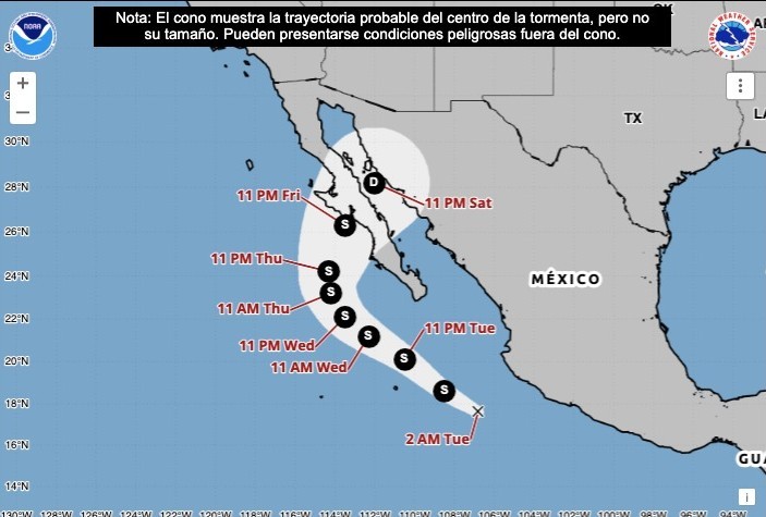 Trayectoria de la depresión tropical Doce-E