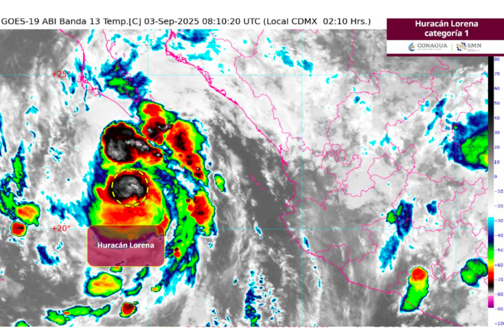 Imagen de satélite del huracán Lorena