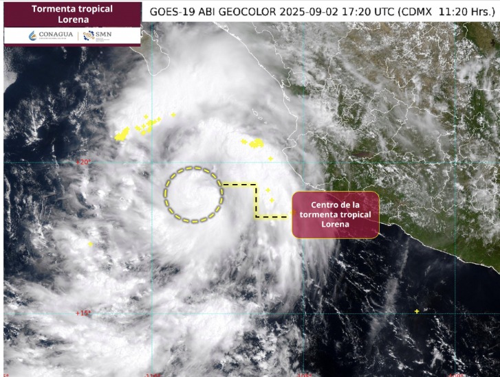 Imagen de satélite de la tormenta tropical Lorena. Conagua-SMN
