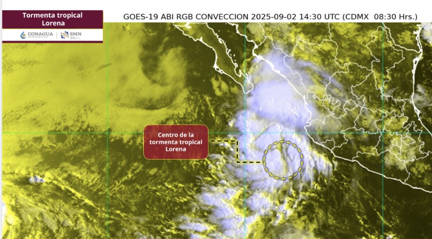 Imagen de satélite de la tormenta tropical Lorena. Conagua-SMN