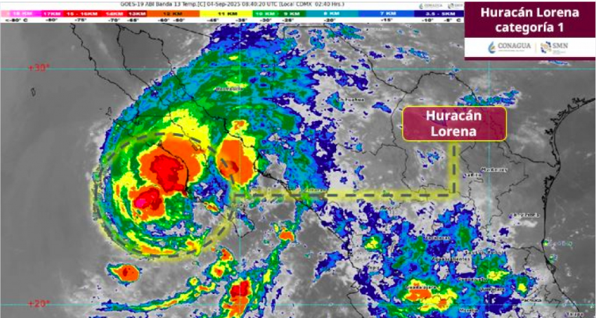 Imagen de satélite de huracán Lorena