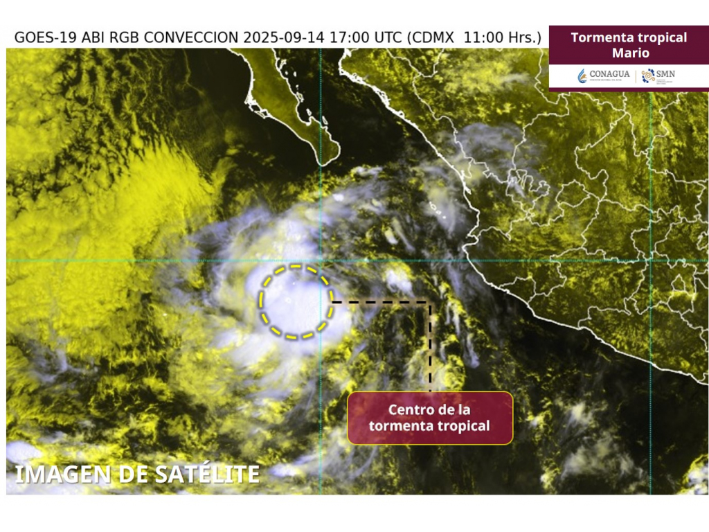 Mario permanece al sur de la península; pronostican lluvias fuertes y oleaje en Baja California Sur