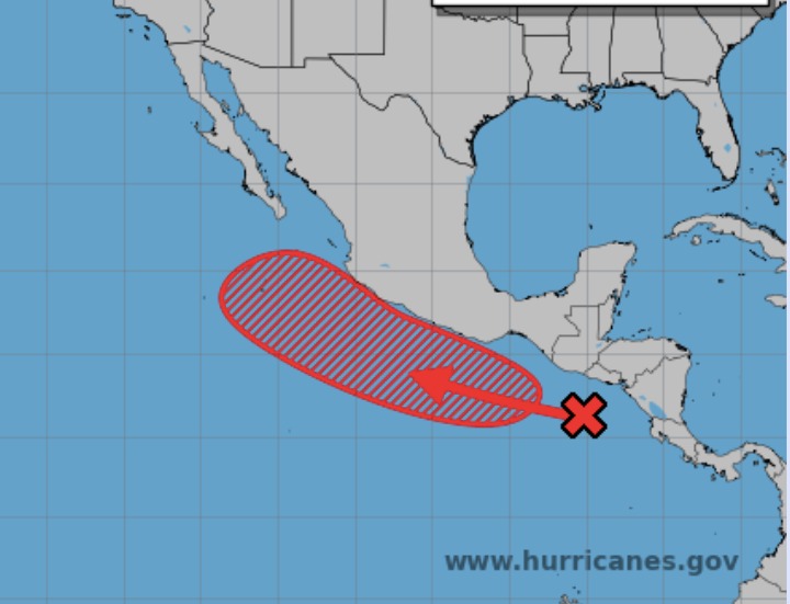Zona de baja presión con alto potencial de dar vida a la tormenta tropical Mario en el océano Pacífico.