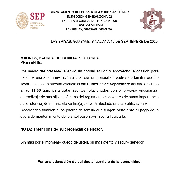 Citatorio enviado a padres de familia.