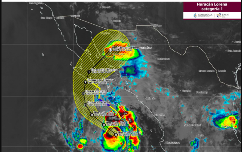 Pronóstico de la trayectoria del huracán Lorena en el Pacífico Mexicano