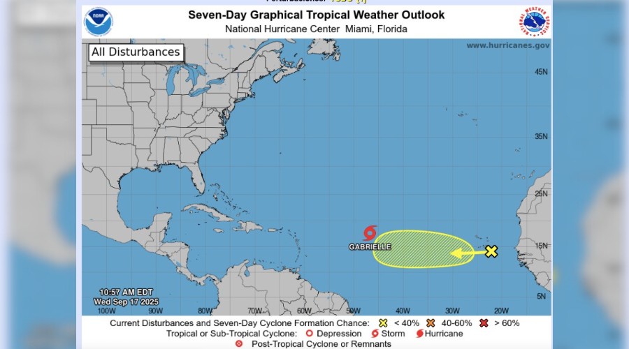Seguimiento de la tormenta tropical Gabrielle en el Atlántico central